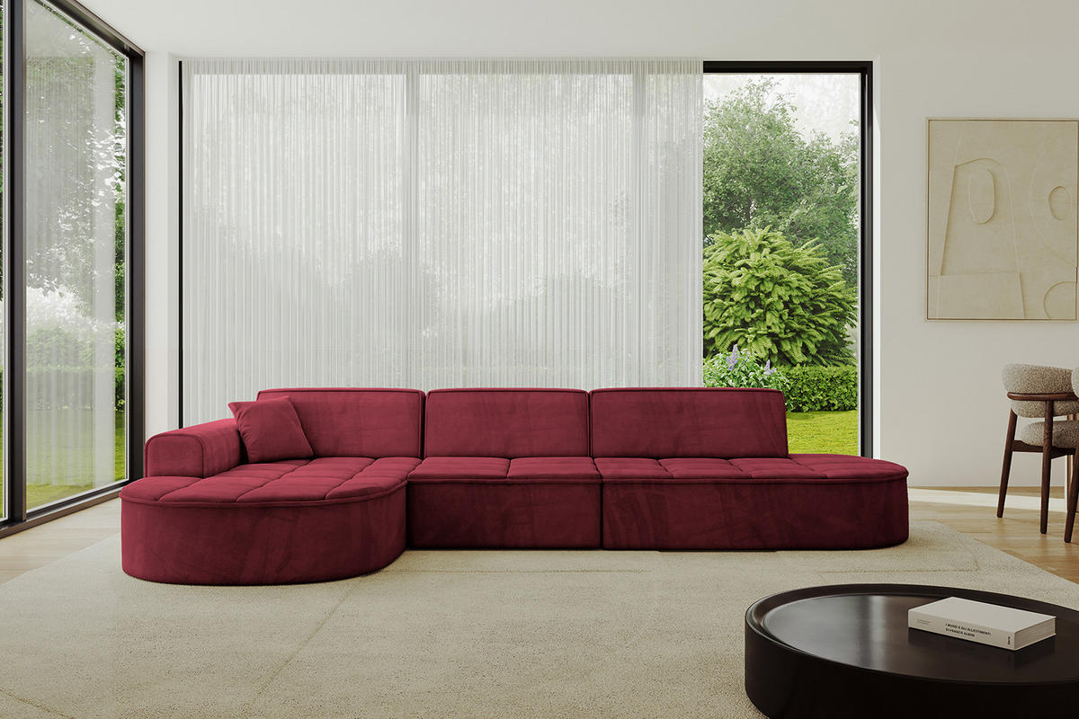 ECKSOFA Ottomane Links TARO-L2 - 328x171x79,5 cm Bordeauxrot - Bordeaux, Holzwerkstoff/Textil (328/171cm) - ALTDECOR