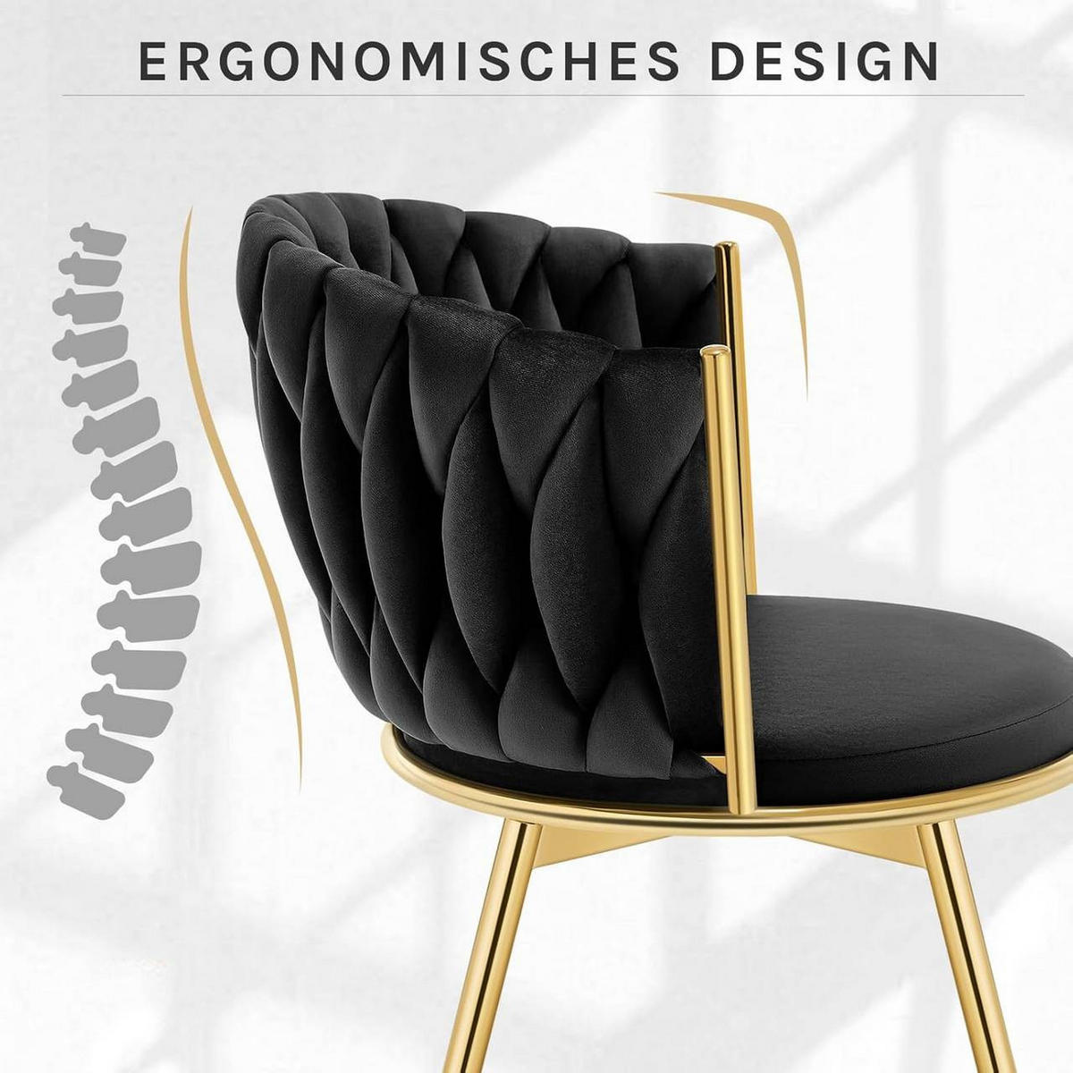 ESSZIMMERSTUHL 2er Set, drehbar, Samt, Schwarz - Goldfarben/Schwarz, Textil/Metall (60.5/78/59.5cm) - Woltu