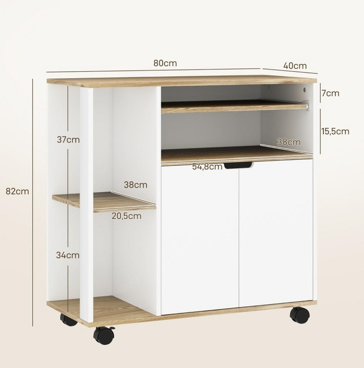 KÜCHENINSEL 80/82/40 cm Weiß aus Holz mit Rollen - Weiß, Holz (40/82/80cm) - OKMYHOME