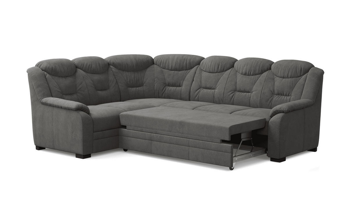 ECKSOFA mit Schlaffunktion und Bettkasten – weiches Chenille-Gewebe - Dunkelgrau/Anthrazit, Holz/Kunststoff (263/211cm) - Cotta