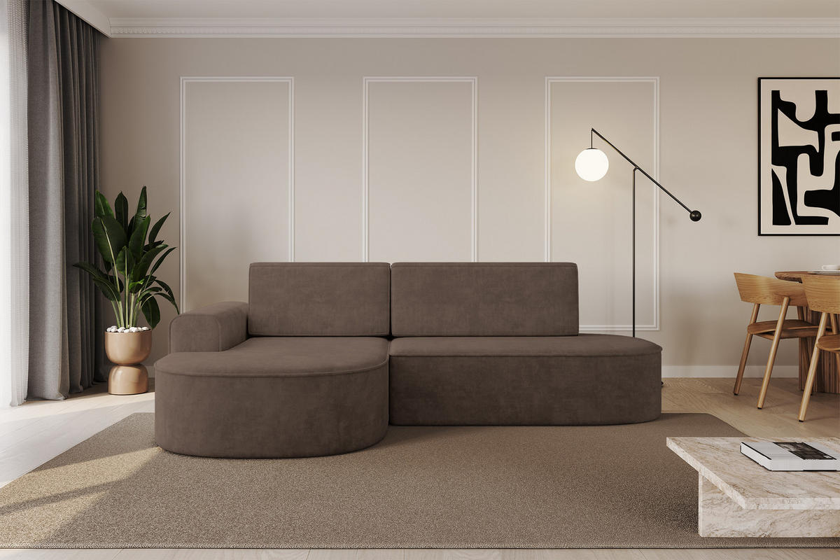 ECKSOFA mit Schlaffunktion und Bettkasten Ottomane Links MARI-L1-S - 283x167x85 cm Braun Velours - Schwarz/Bronzefarben, Holzwerkstoff/Kunststoff (283/167cm) - ALTDECOR