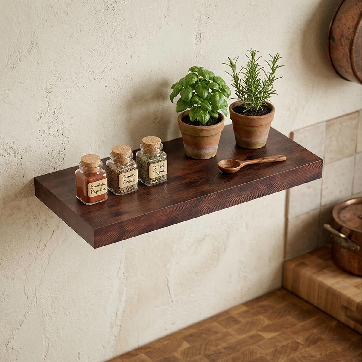 NÁSTENNÁ pol. - hnedá, kov/kompozitné drevo (50/4/23cm) - Relaxdays