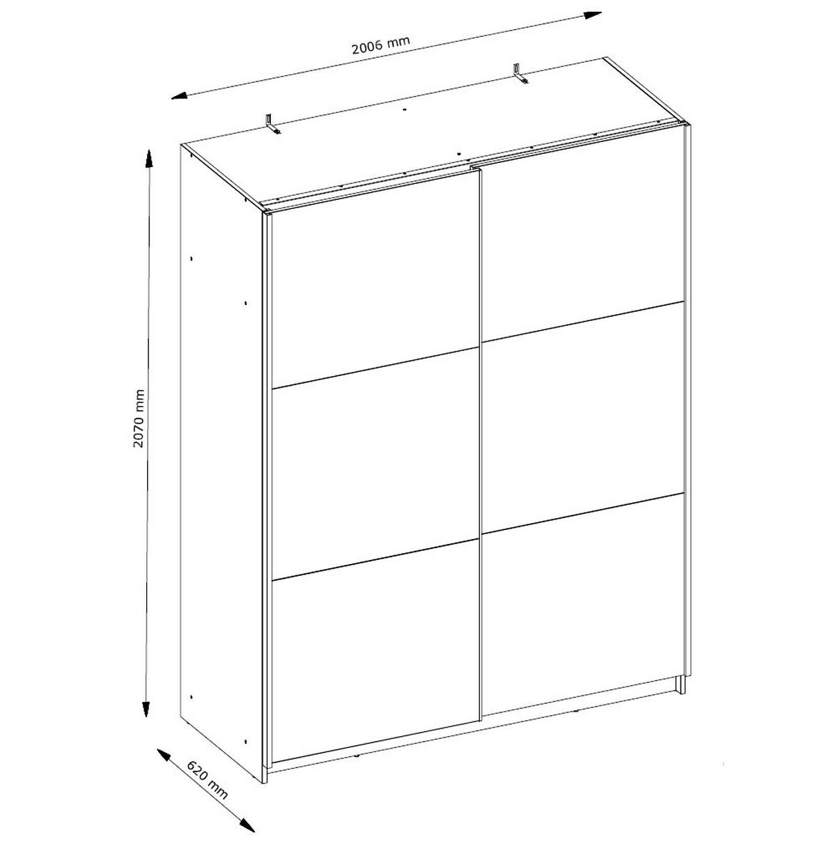 SCHWEBETÜRENSCHRANK Arsala graphitgrau 200 cm / 62 cm / 207 cm - Graphitfarben/Grau, Holz/Holzwerkstoff (201/207/62cm) - Feldmann-Wohnen