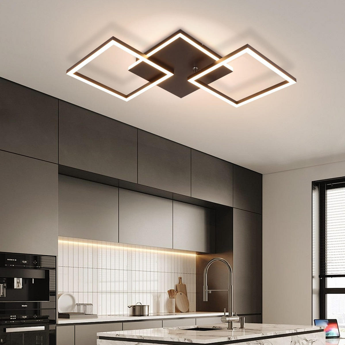 LED-DECKENLEUCHTE Malsom 62.8/29.5/7.4 cm - Schwarz, Metall (29.5/62.8/7.4cm) - Nettlife