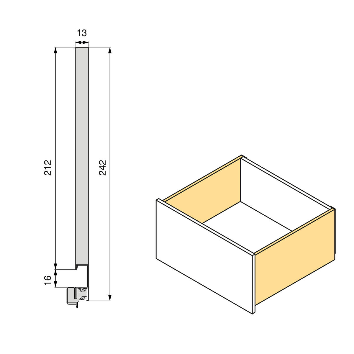 AUSSENSCHUBLADE Vertex 3D 60Kg Höhe 242mm, Tiefe 500mm, Stahl, Silvergrau - Silberfarben, Metall (34/6/53cm) - EMUCA