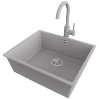 GRANITSPÜLE London Slim, 2-er set Grau 56/47 cm 1 Becken + Küchenarmatur 32/20 cm + Ablauf-Set ab 60er Unterschrank - Chromfarben/Grau, Kunststoff (56/20/47cm) - Primagran