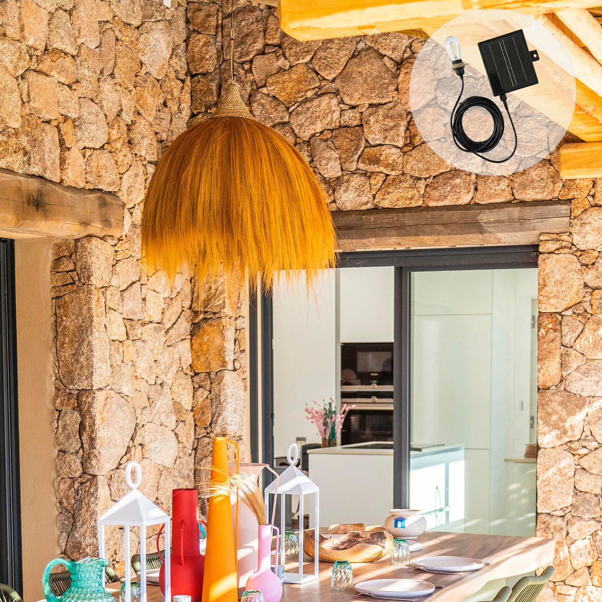 MASAI Solar-Pendelleuchte D60CM 5M - Beige, Naturmaterialien (60/60/40cm) - Lumisky