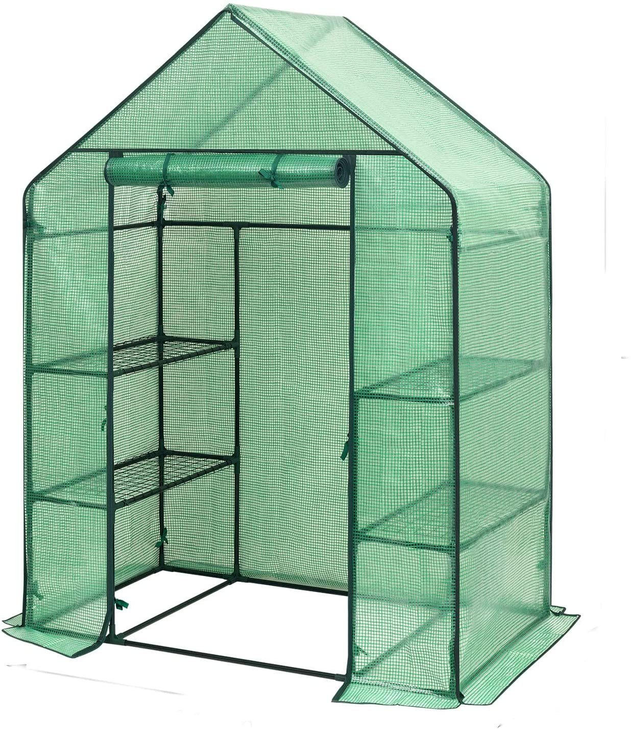 GEWÄCHSHAUS – 143×73×195 cm Foliengewächshaus mit Metallgerüst, UV-beständig, Wetterfest, Rolltür mit Reißverschluss, Für Garten & Balkon - Grün, Textil (143/195/73cm) - JUNG