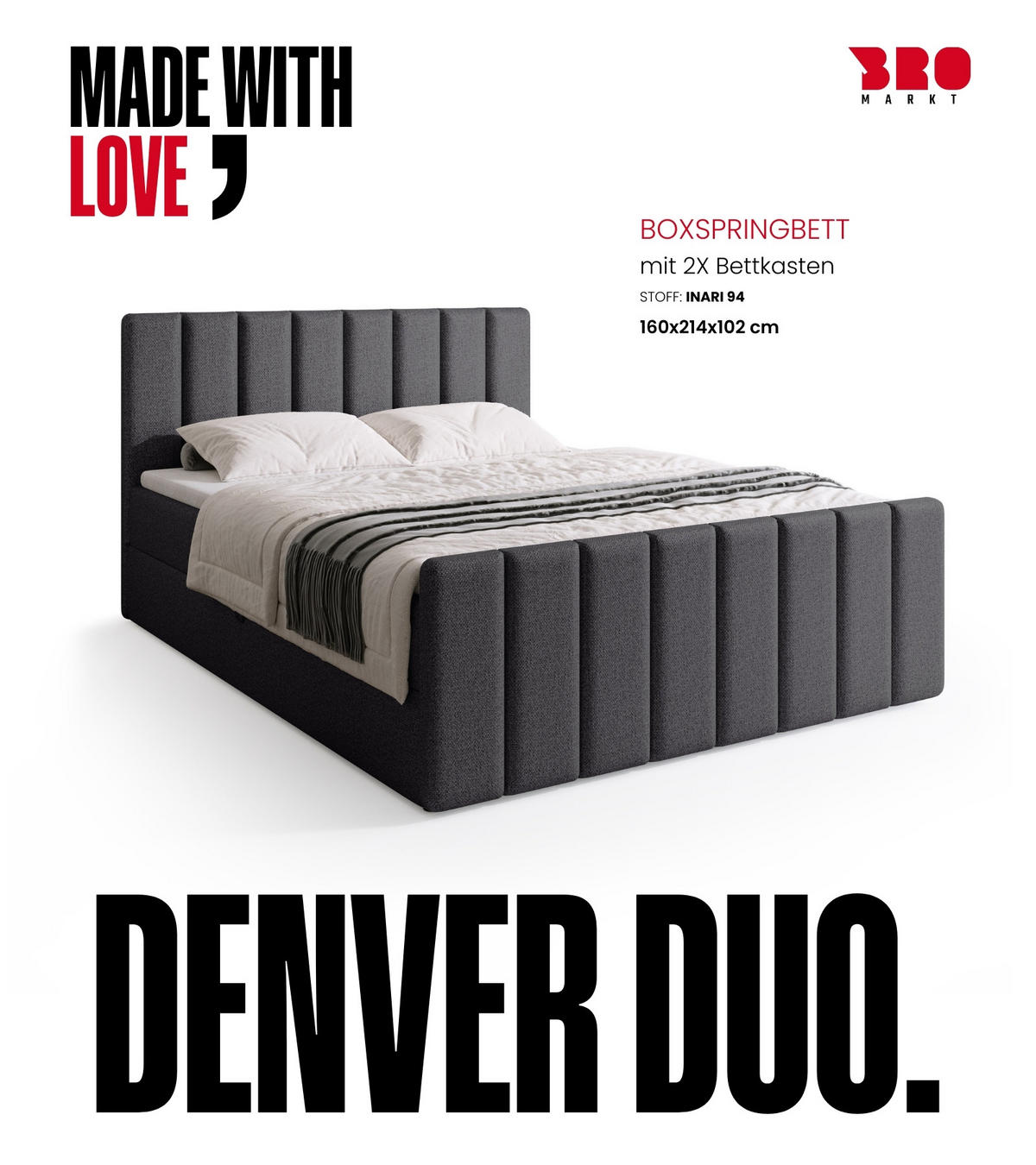 BOXSPRINGBETT Denver DUO mit Topper 160x200 Grau - Grau, Textil (160/200cm) - Bromarkt