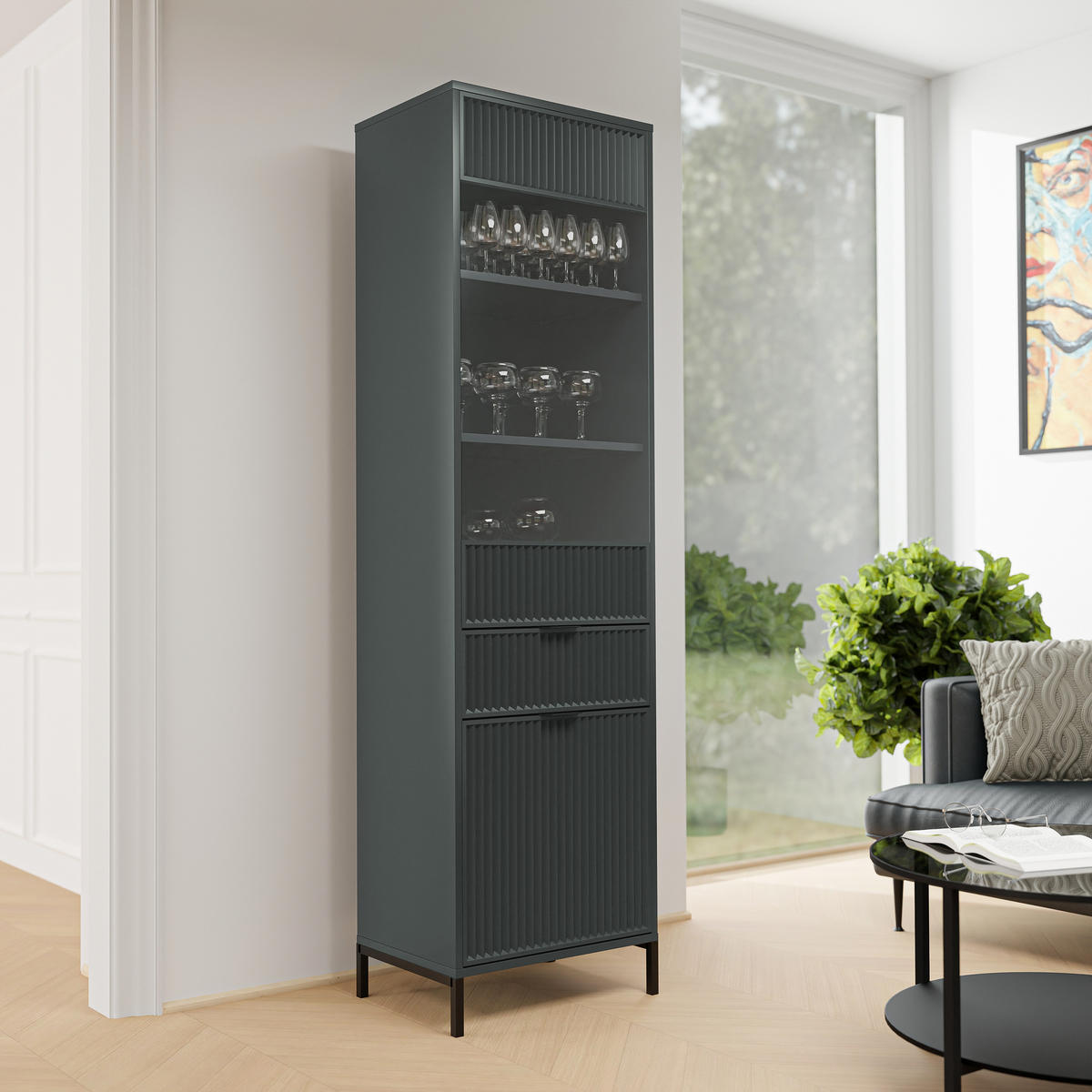 GLASVITRINE klein mit 1 Schublade und 2 Türen, Grün - Grün, Holzwerkstoff (196/55/41cm) - Idohome
