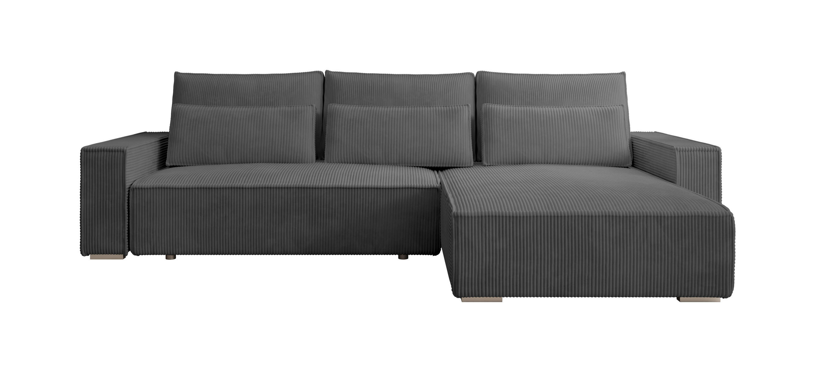ECKSOFA Alice mit Bettkasten und Schlaffunktion, Cordstoff in L-Form - Dunkelgrau, Textil (289/184cm)