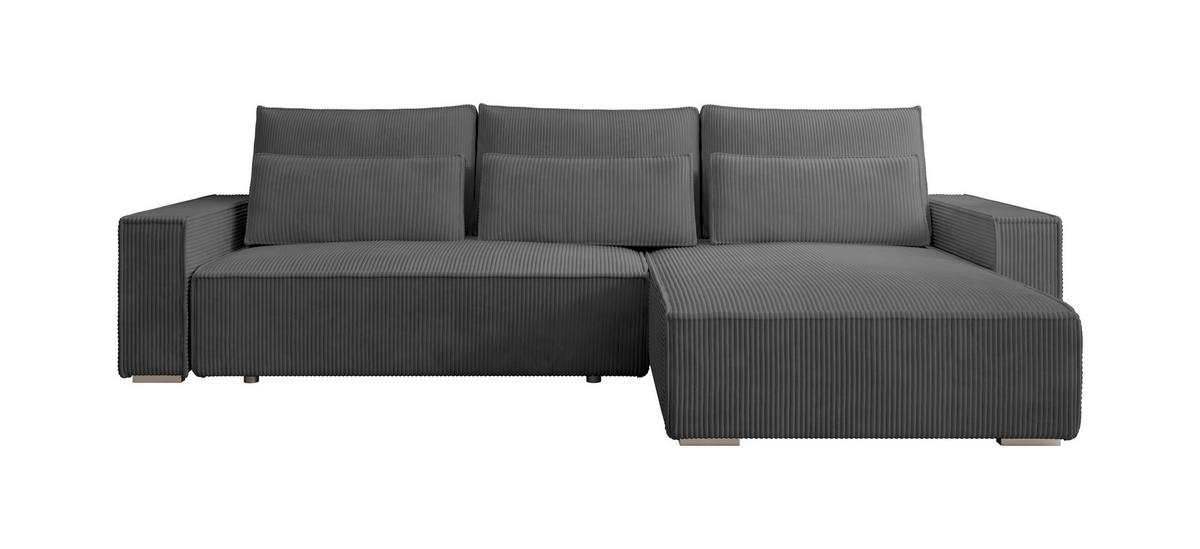 ECKSOFA Alice mit Bettkasten und Schlaffunktion, Cordstoff in L-Form - Dunkelgrau, Textil (289/184cm)