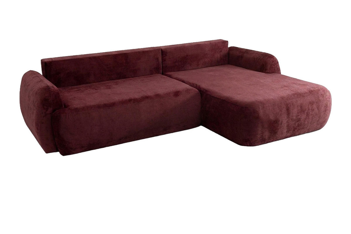 ECKSOFA Mit Schlaffunktion Und Bettkasten, Chenille-Stoff Perfecto, Rotwein, Rechts, HELA II - Weinrot, Holz (280/184cm) - Kaiser Möbel