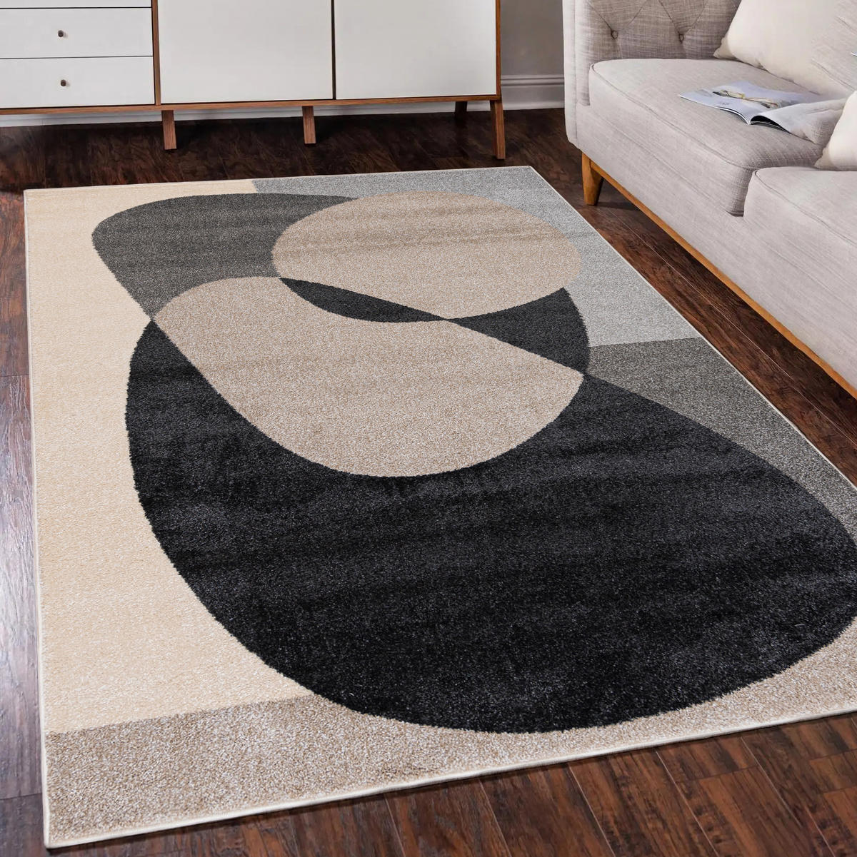 TEPPICH Beige Geometrisch In-Outdoor Pflanzlich Kurzflor Rechteckig 120 x 170 cm - Beige/Schwarz, Textil (120/170cm) - Mazovia