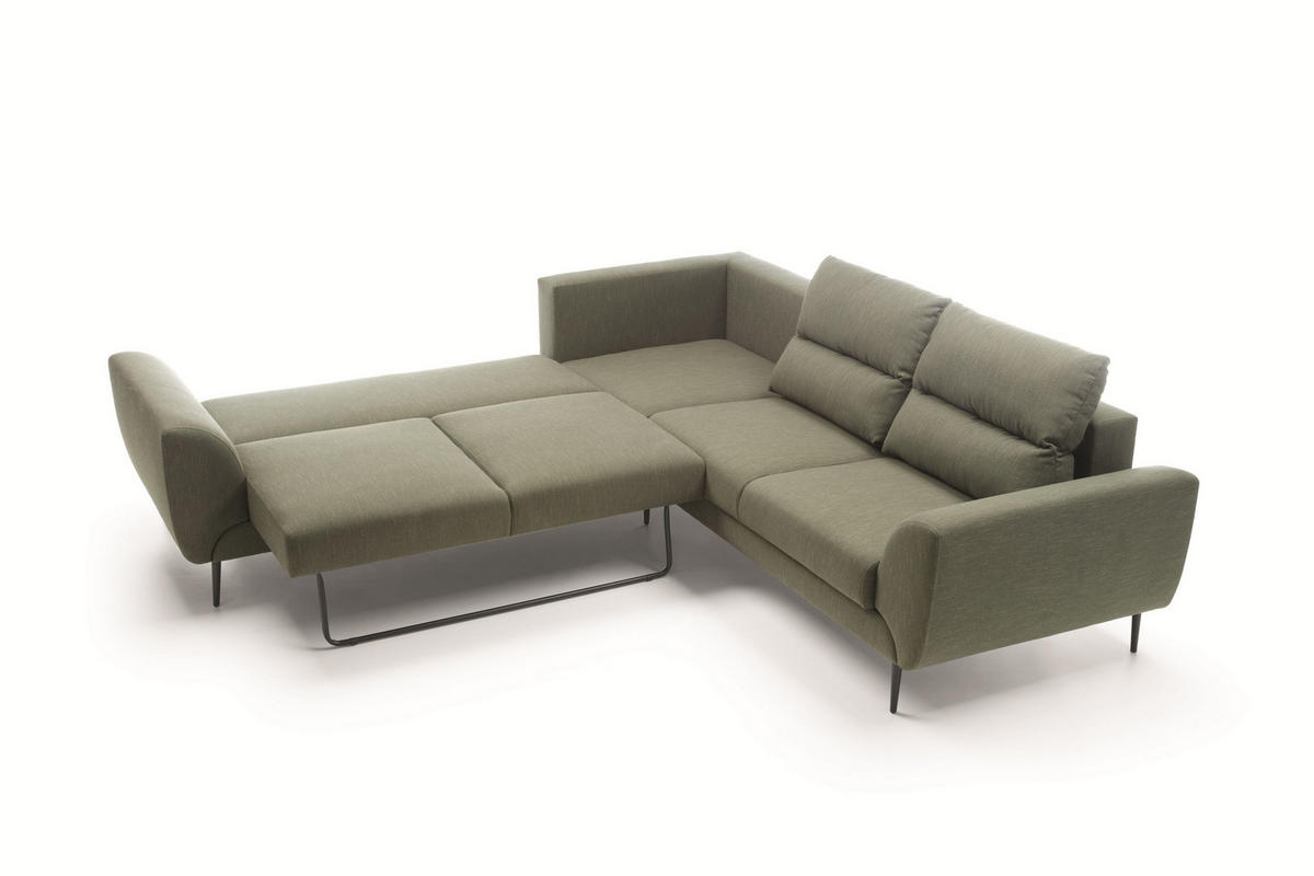 ECKSOFA SETTE Grün Velours-Stoff mit Schlaffunktion - Grün, Holz (265/265cm) - MASSENO