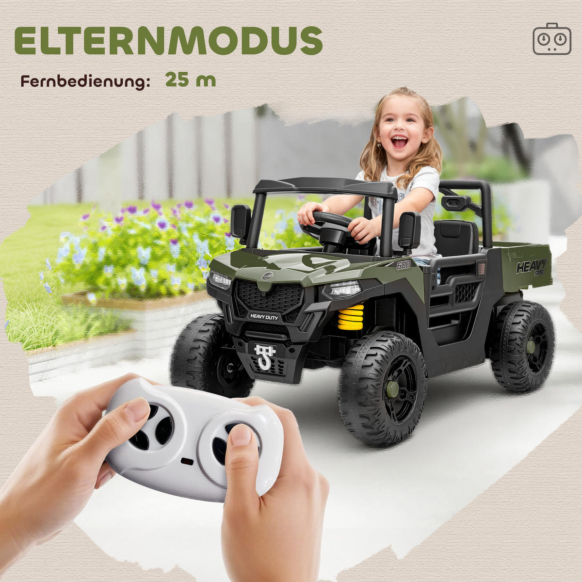 ELEKTROFAHRZEUG DE-06223 UTV-Design mit Kofferraum und 2 Motoren Grün - Grün, Kunststoff/Metall (105/60/60cm) - ComfortXL