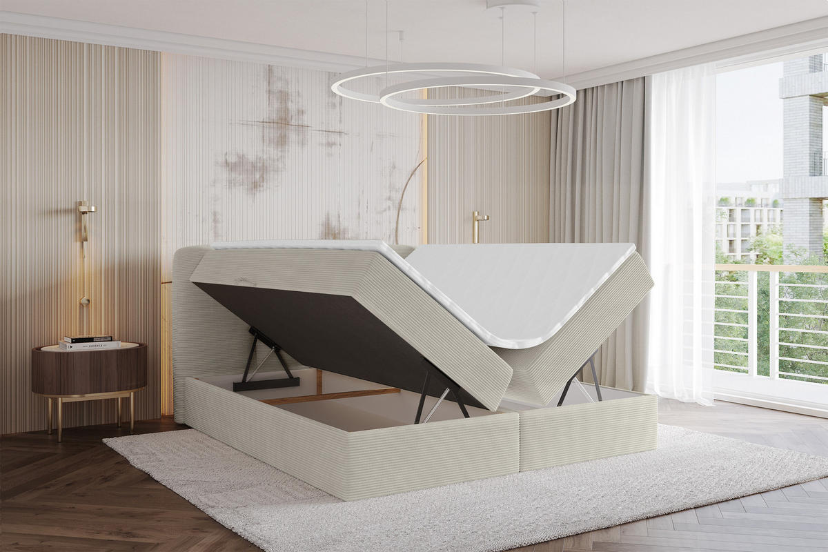 BOXBETT mit Matratze H4 - NINA - 160x200 cm Creme - Perlmutt, Holzwerkstoff (160/200cm) - ALTDECOR