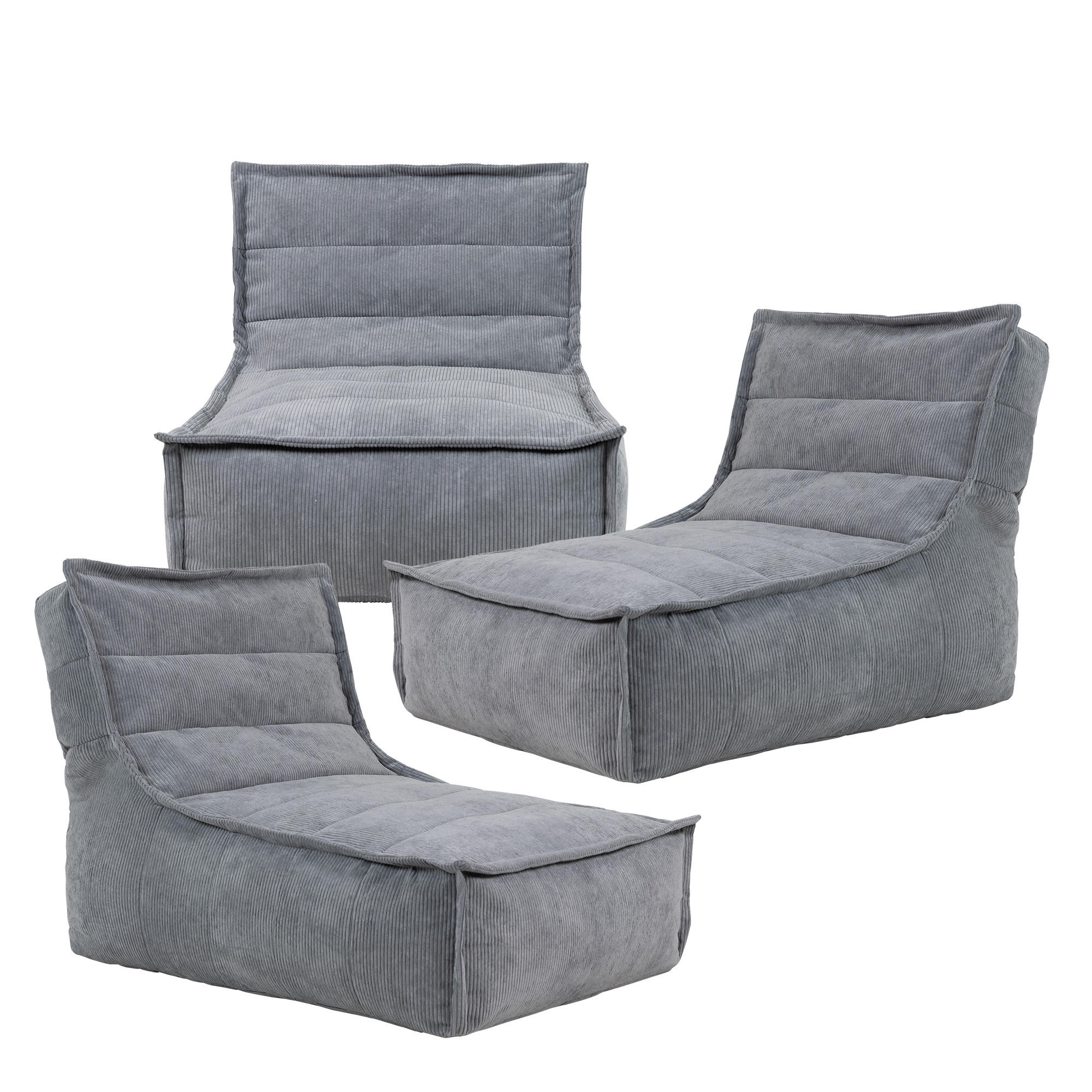 SITZSACK Lounger Dolce , Cord, 3PK - Anthrazit/Grau, Kunststoff (228/72/90cm) - icon