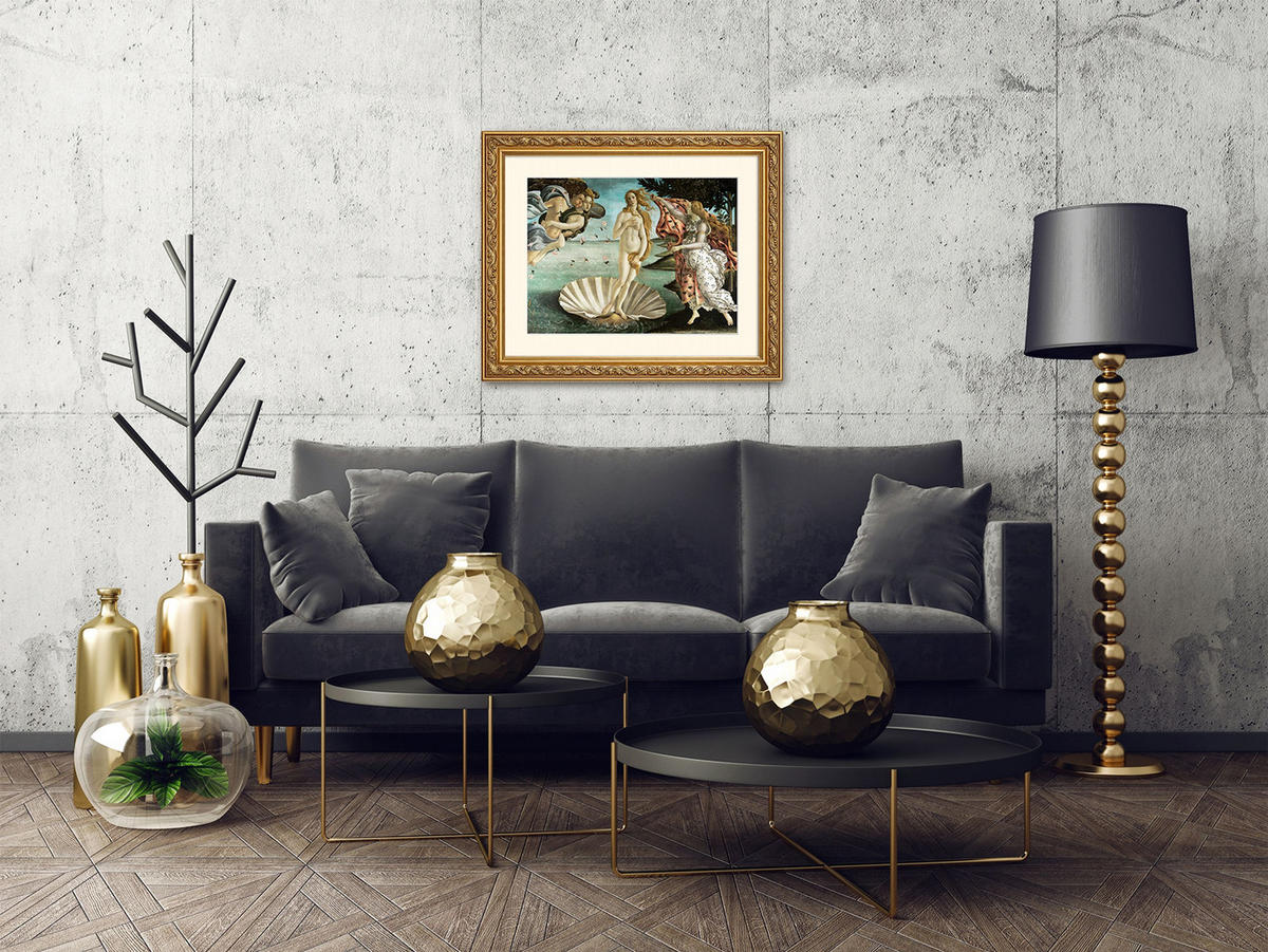 BILD gerahmt 63x53 cm Sandro Botticelli "Die Geburt der Venus" - Gelb, Holz (63/53cm) - artissimo