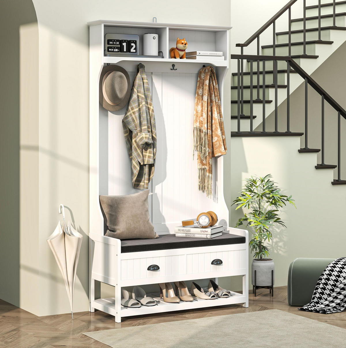 GARDEROBENSTÄNDER mit Schuhbank 89 x 42 x 172 cm MDF White - Weiß, Holzwerkstoff (42/172/89cm) - Beauniv