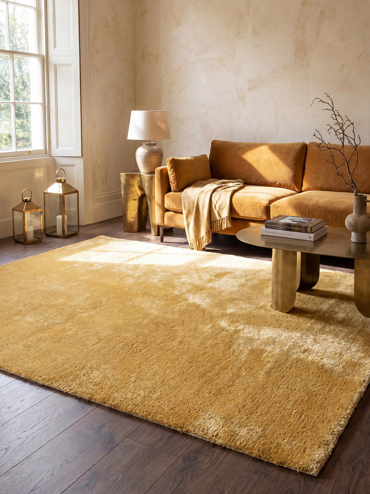 HOCHFLORTEPPICH Antirutsch Uni ALDAN Polyester Gold 160 x 220 cm - Goldfarben, Textil (160/220cm) - KADIMA DESIGN