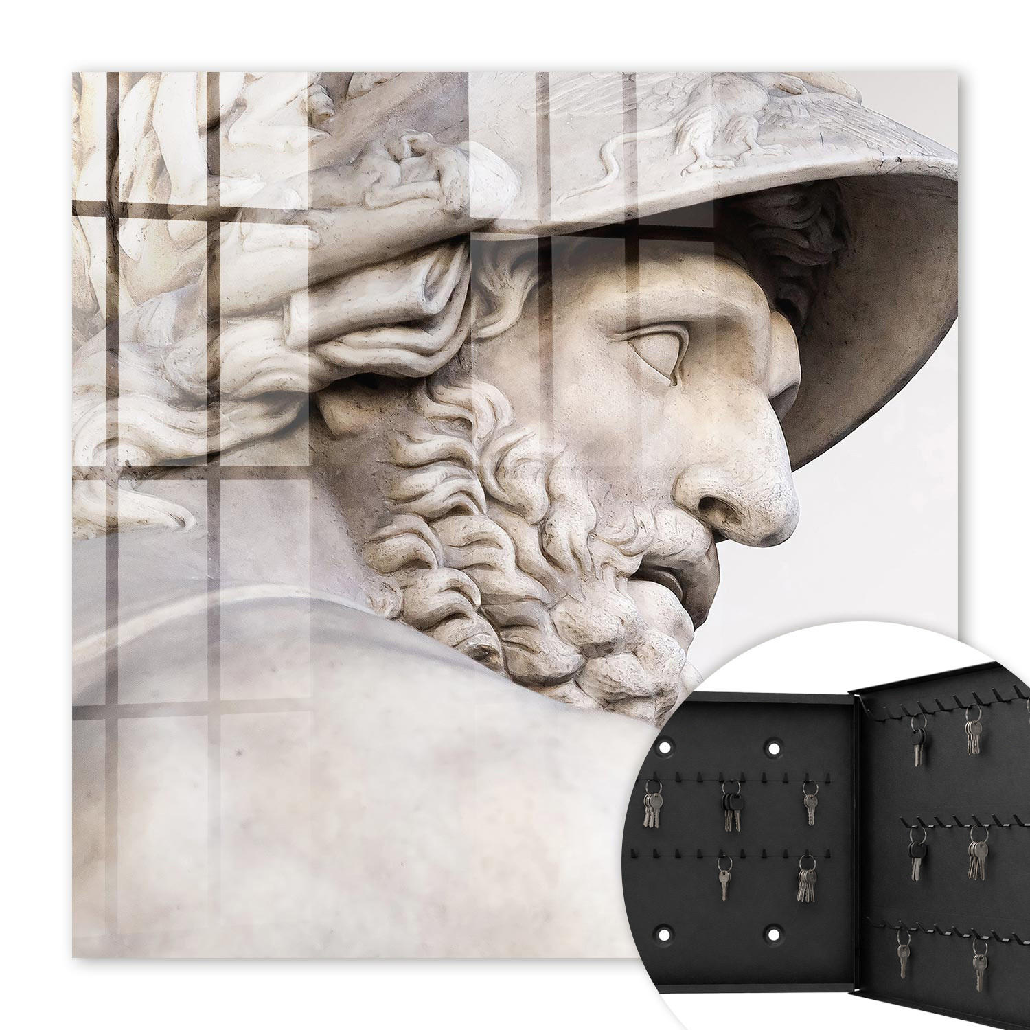 SCHLÜSSELBOX Schwarz 30x30 cm- Türöffnung nach rechts - Antike Eleganz - Beige, Metall (30/30/5cm) - TULUP
