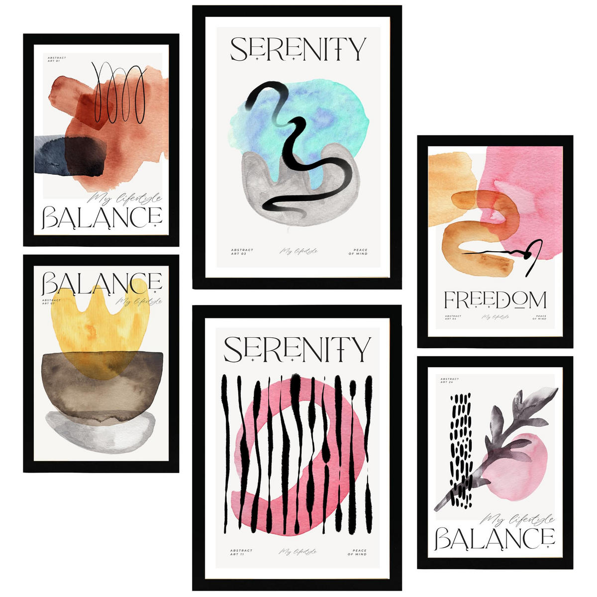 POSTER Set Mit 6 Emotionen A3 & A4 Schwarzer Rahmen - Schwarz, Papier (29/3cm) - Nacnic