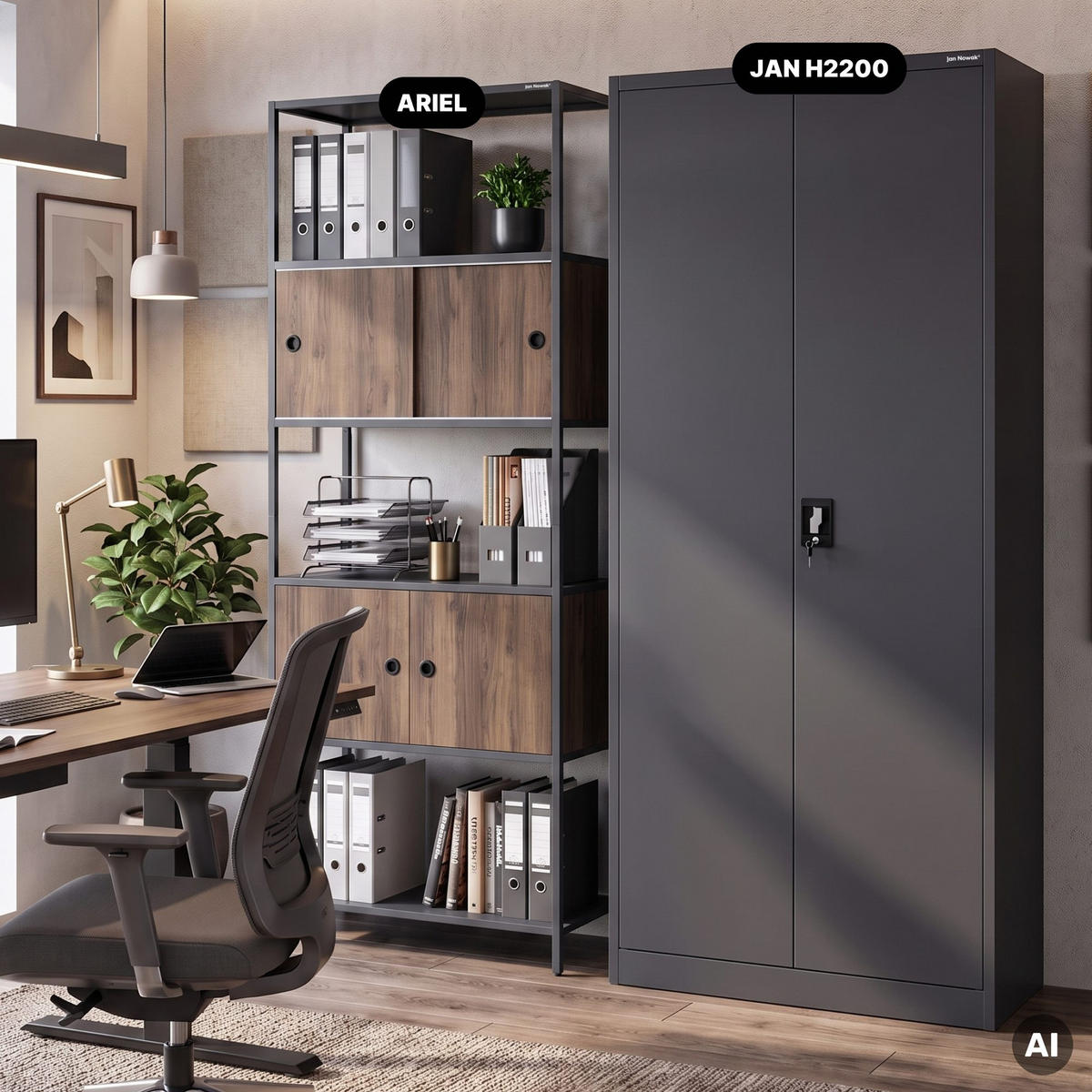 REGAL ARIEL 80 × 220 × 40 cm - Anthrazit/Nussbaumfarben, Metall (80/220/40cm) - Jan Nowak
