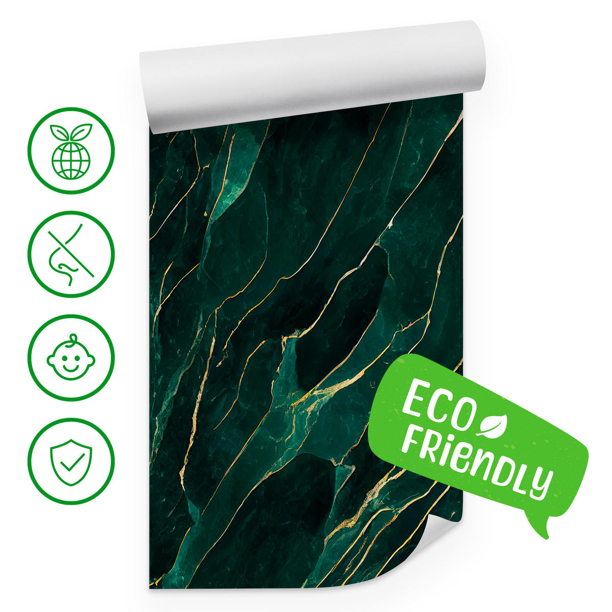FOTOTAPETE für Wohnzimmer Eleganter Grüner Marmor Goldimitation 250x175 - Türkis/Grün, Papier (250/175cm) - Muralo