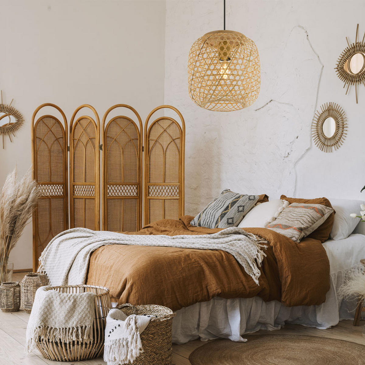 HÄNGELEUCHTE Bambus Geflecht Braun - Braun, Holz (23/23/135cm) - Globo Lighting