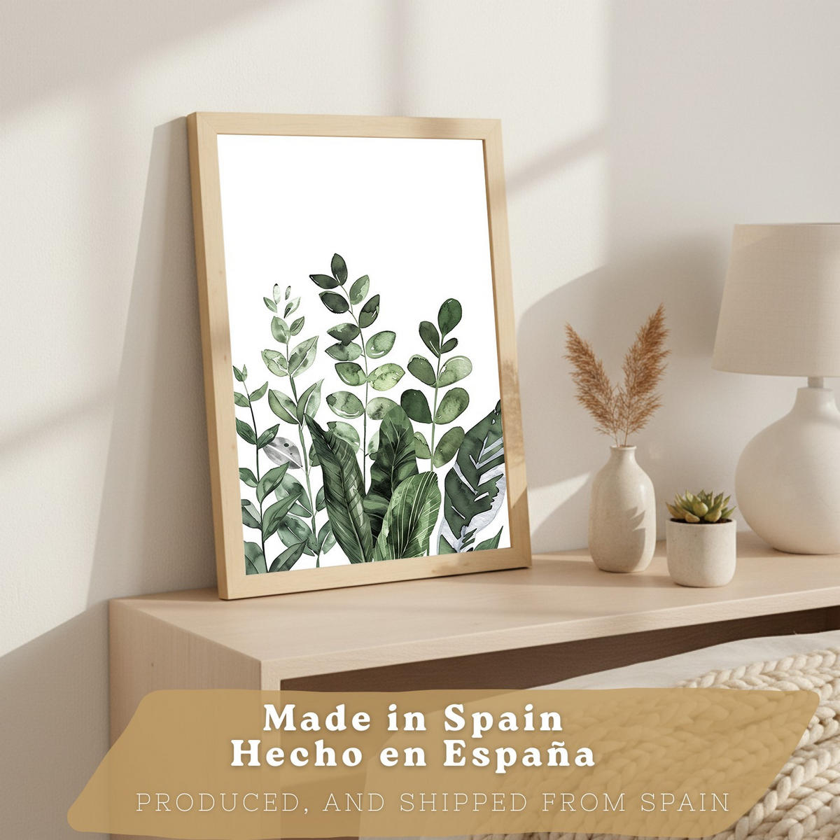PLAKAT Sada 3 Zelené A4 Lehký dřevěný rám - béžová, papír (29.7/1/21cm) - Nacnic