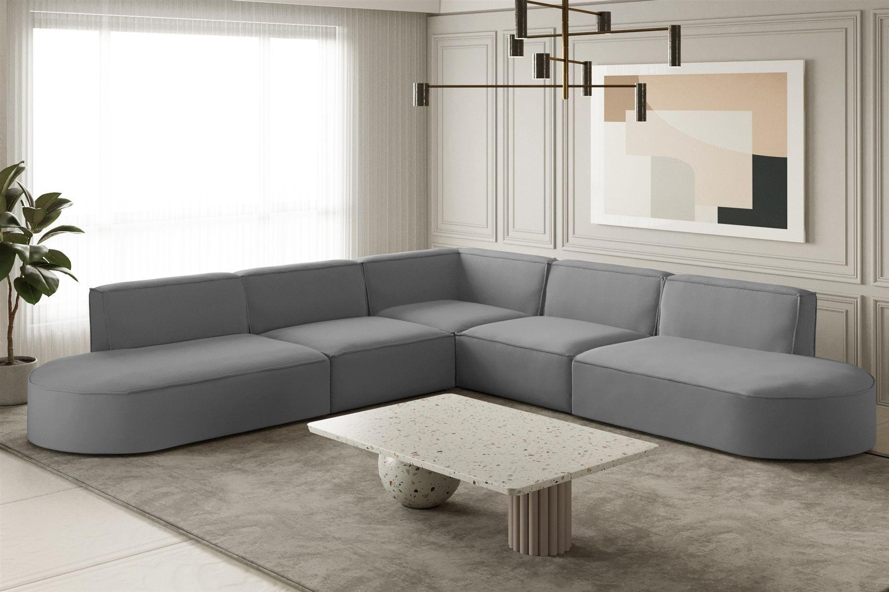 ECKSOFA Universal Palma Opera Velvet - Grau, Holzwerkstoff/Textil (276/276cm) - Fun Möbel