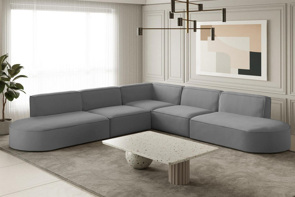 ECKSOFA Universal Palma Opera Velvet - Grau, Holzwerkstoff/Textil (276/276cm) - Fun Möbel
