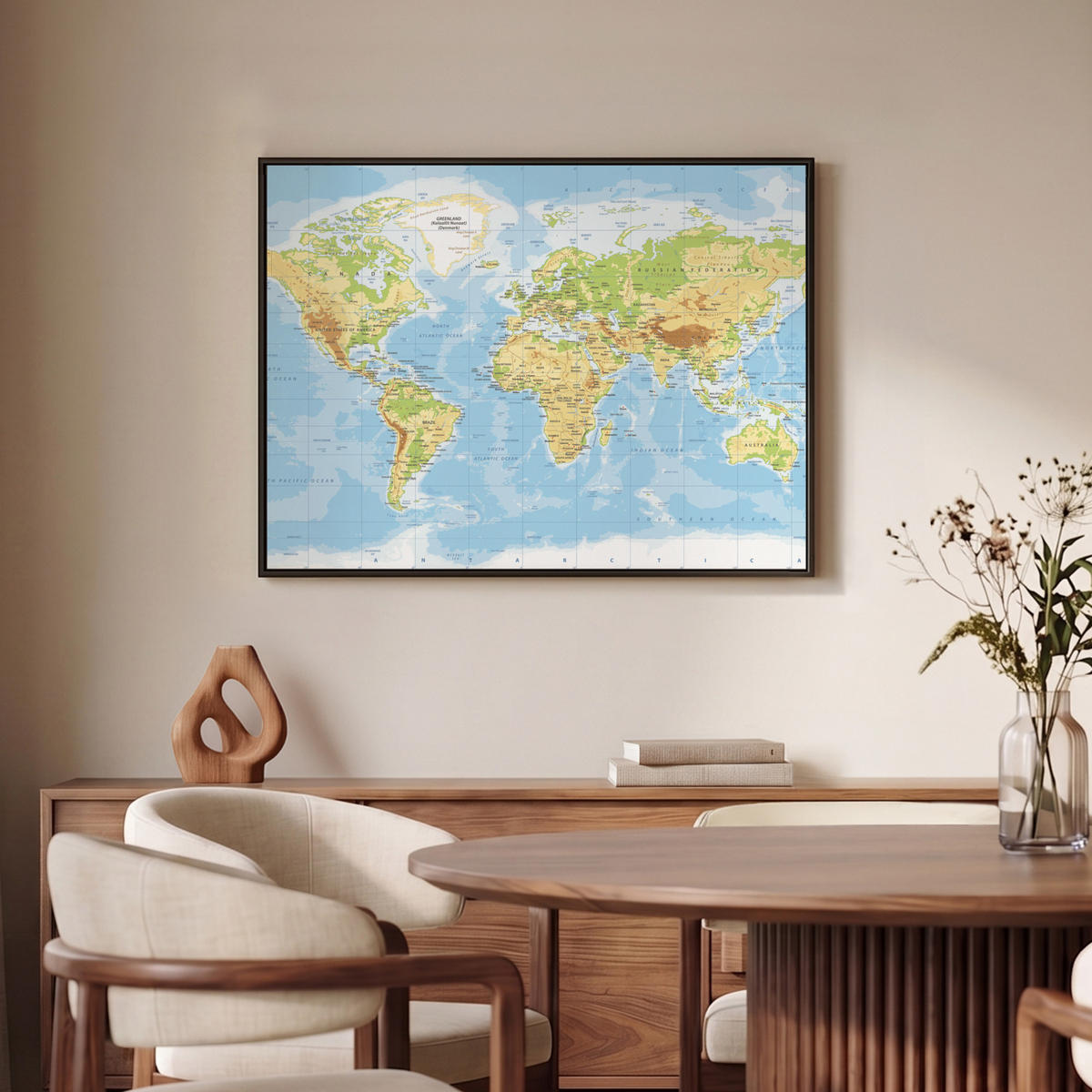 LEINWAND Bilder mit Rahmen - Weltkarte - Statistisch - Blau - Erde - Bildung - 80x60 - Blau, Textil (80/60cm) - MuchoWow
