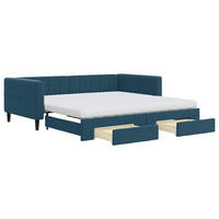 TAGESBETT Ausziehbar Mit Schubladen Blau 100/200 Cm Samt - Blau, Textil (100/200cm) - vidaXL