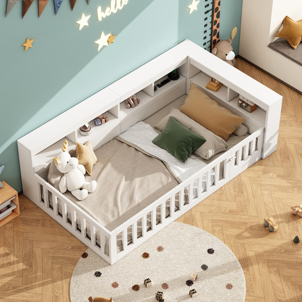 TAGEBETT 90x200cm Weiß Spanplatte Bettseite Staufach Steckdose USB - Weiß, Holz (90/200cm) - FLIEKS