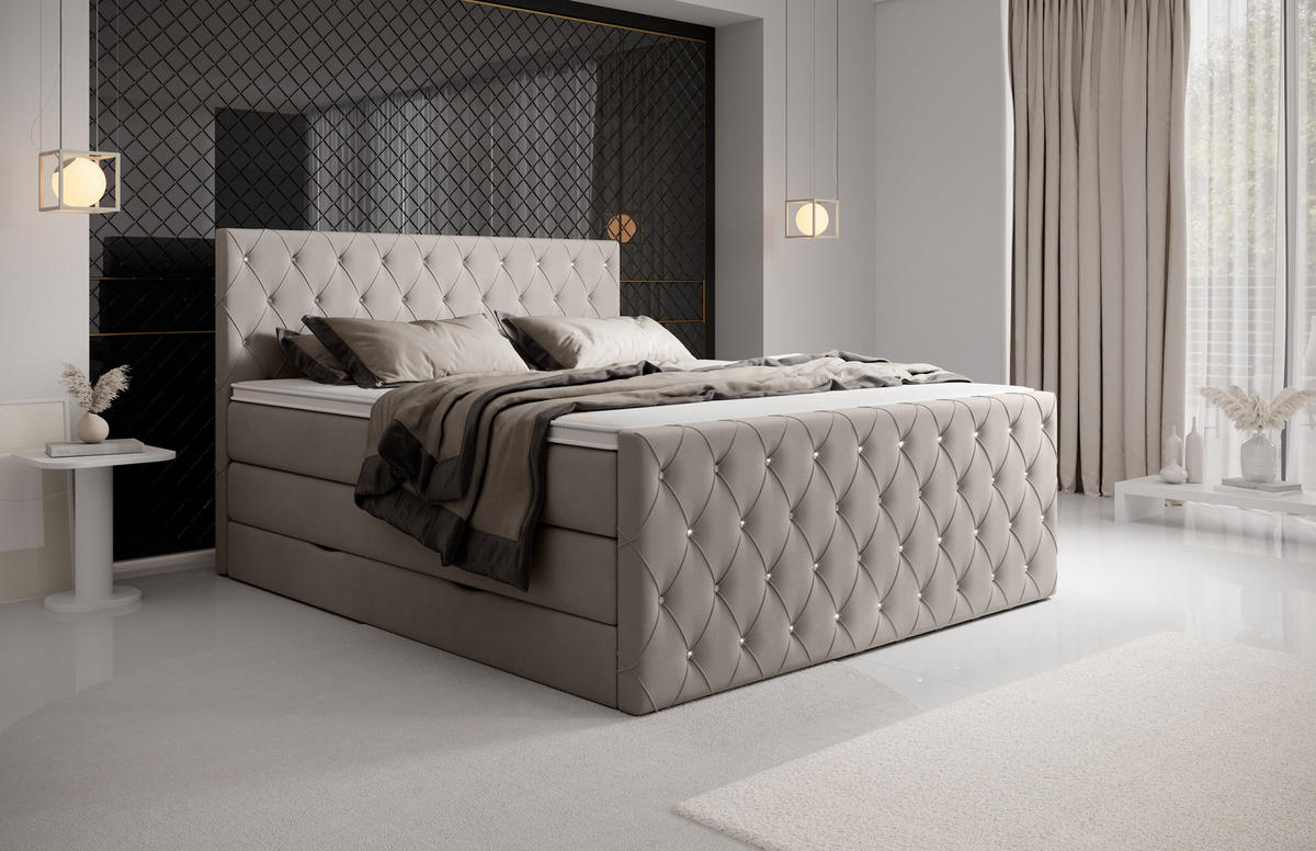 BOXSPRINGBETT Dubai Grau 160 /200 cm H3/H4 Samt - Grau, Textil (160/200cm) - wonello