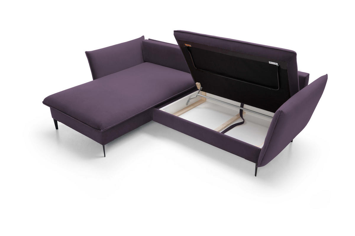 ECKSOFA GLOSS mit Schlaffunktion, Ottomane & goldenen Füßen – Samtsofa im GLOSSour-Stil mit Zierkissen, 258x167x91cm, Linke, HELL GRAU - Hellgrün, Holz/Textil (167/258cm) - DomoHome