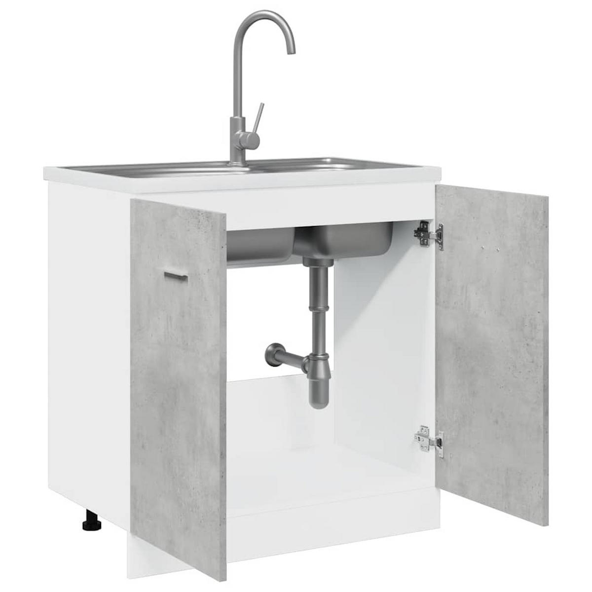 SPÜLENUNTERSCHRANK Lyon Betongrau 80/46/81,5 Cm Holzwerkstoff - Grau, Holzwerkstoff (46/81.5/80cm) - vidaXL