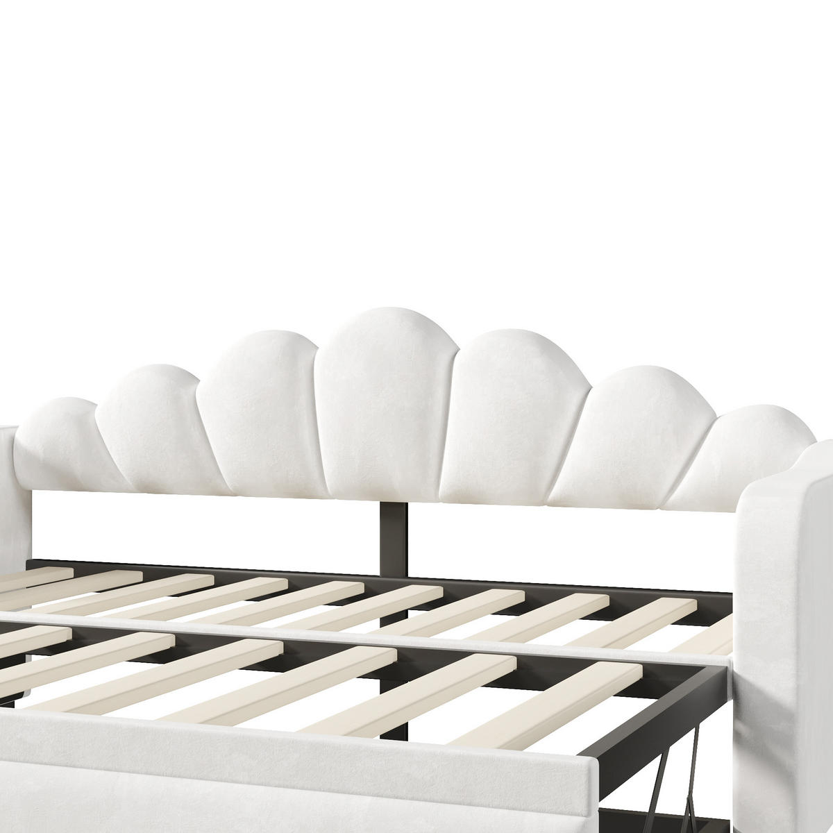 BETT 90/200 cm in Weiß Samt mit Ausziehbett und LED - Weiß, Holzwerkstoff/Textil (90/200cm) - WISHDOR