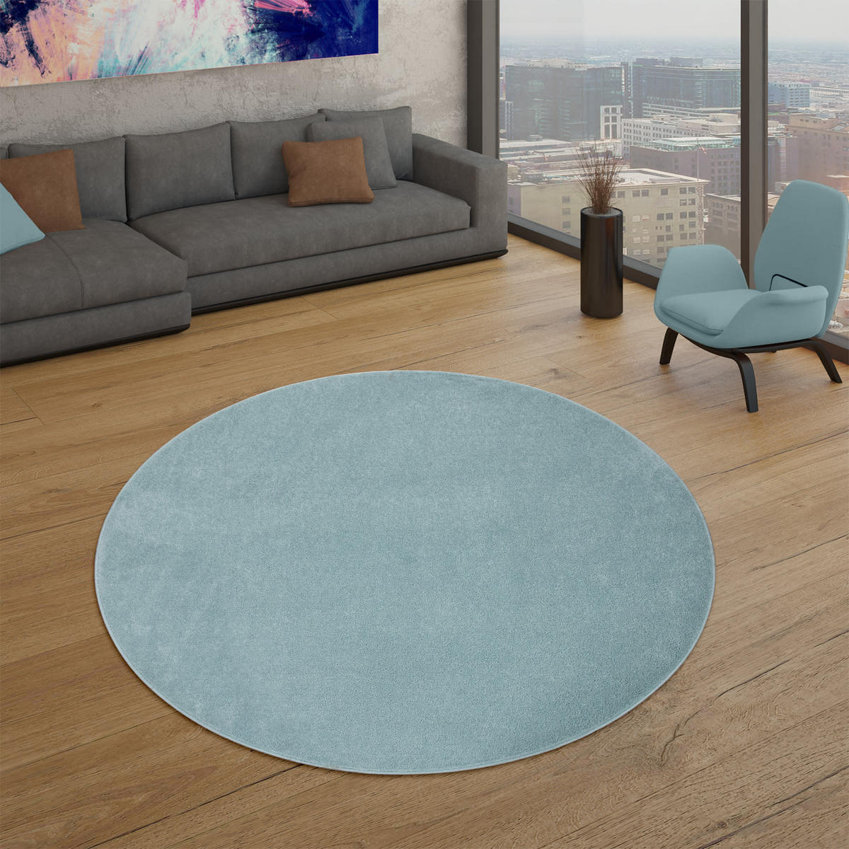 FLACHWEBETEPPICH Türkis Ø 120 cm - Türkis, Kunststoff (120/120cm) - TT Home