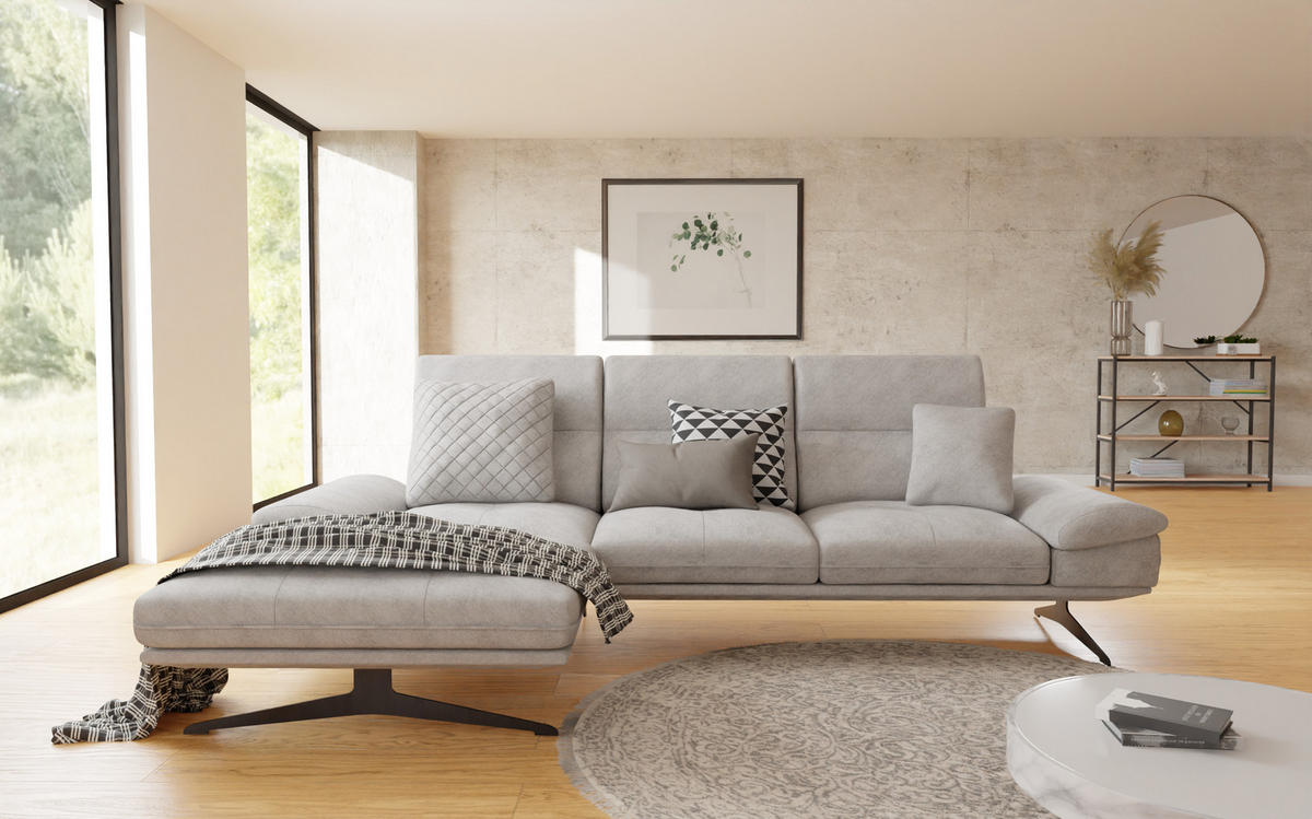 ECKSOFA Loris Grau Samt - Ottomane links - Schwarz/Grau, Holz/Textil (294/175cm) - S-Style Möbel