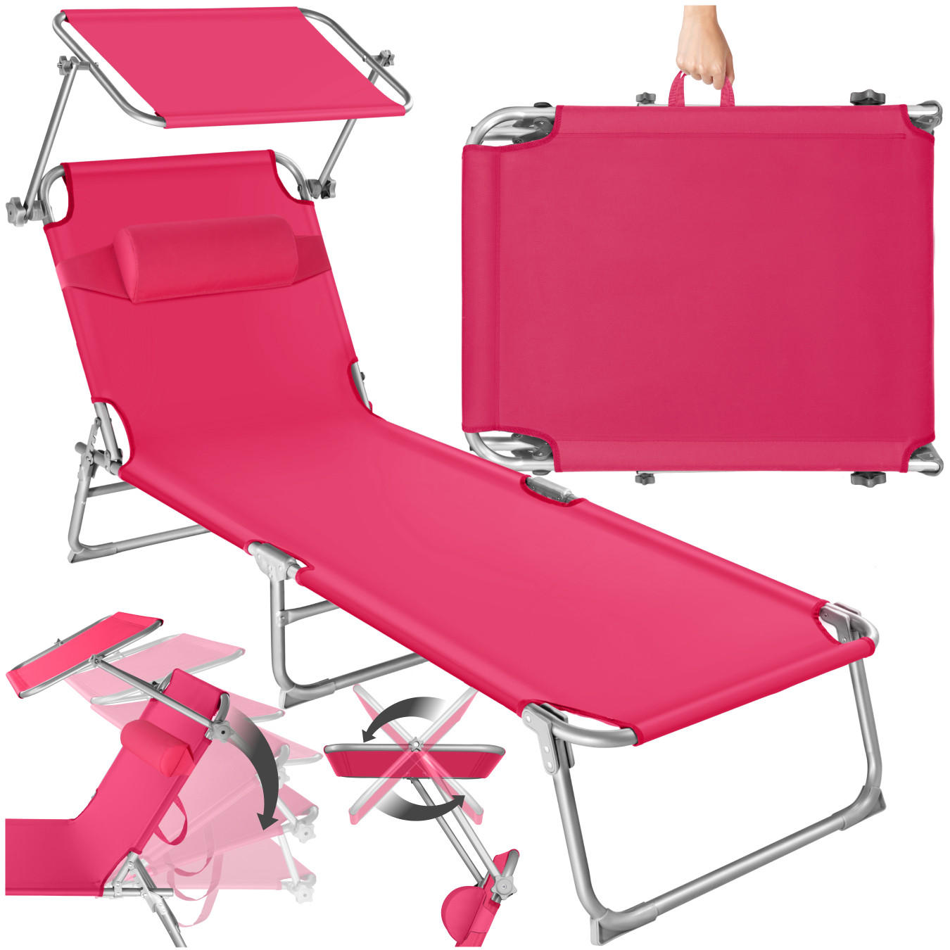 GARTENLIEGE Chloé,190 x 68 x 65 cm,pink - Pink, Kunststoff (68/65/190cm) - tectake