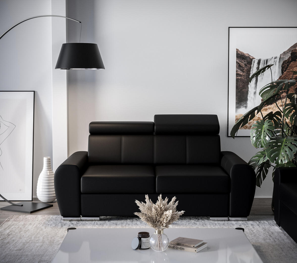 SCHLAFSOFA APOLLO 2, Sofa mit Schlaffunktion, Farbe: Schwarz, Kunstleder - Schwarz, Textil (180/96/99cm) - O-Sofa