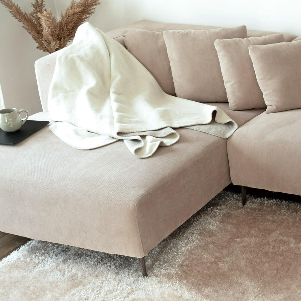 ECKSOFA TORINO - Seitenauslage: Rechts - Beige, Kunststoff (344/178cm) - Home Deluxe