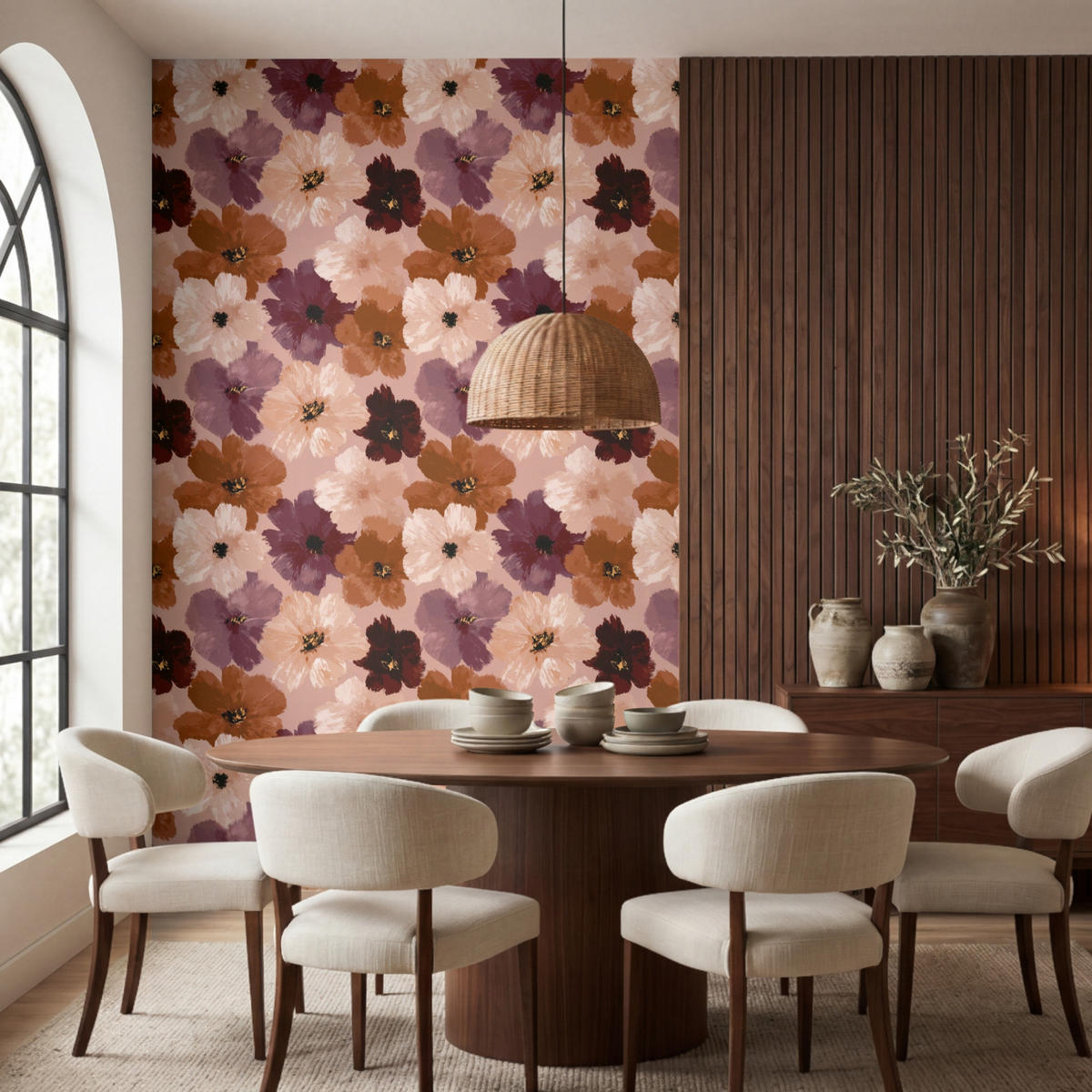 TAPETE - Blumen - Abstrakt - Erdtöne - 180x260 cm - Multicolor, Papier (180/260cm) - OnlyWow