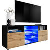 SIDEBOARD TV URBINO Black, Blau LED Beleuchtung - Eiche Wotan/Schwarz, Glas/Holzwerkstoff (140/53/35cm) - Komodee