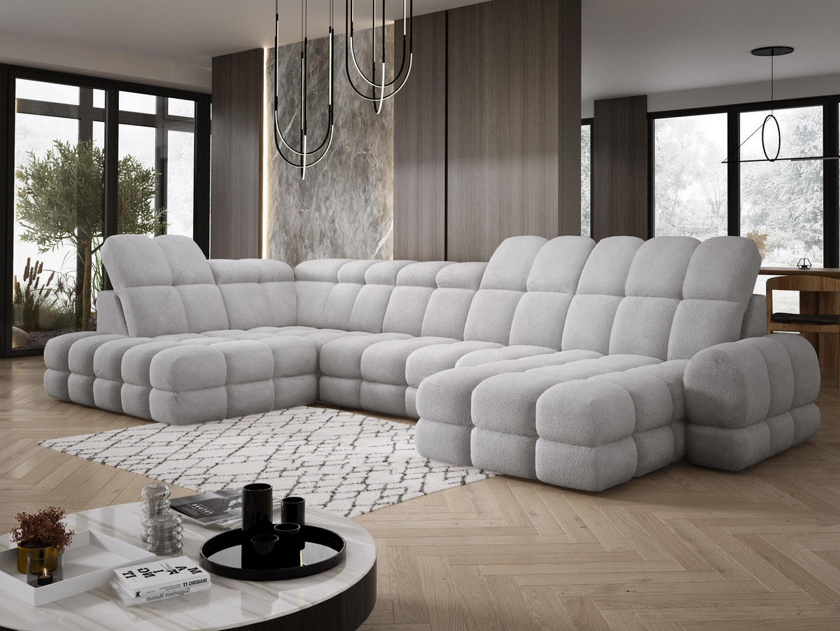 ECKSOFA TOLLO Anthology-stoff U-form 400x217x105 cm grau - Silbereichenfarben, Holz/Textil (400/217cm) - DomoHome