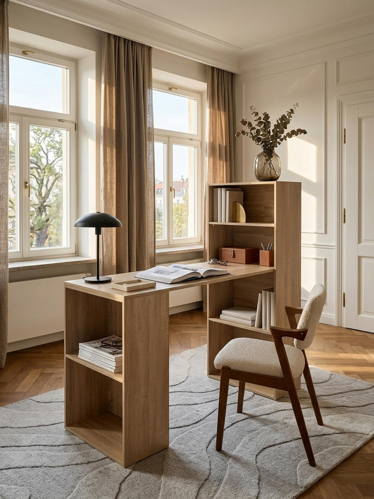 SCHREIBTISCH Mit Regal Variabel BRENTA, Beige 120x53x120 cm - Beige/Braun, Holz (53/120/120cm) - KADIMA DESIGN