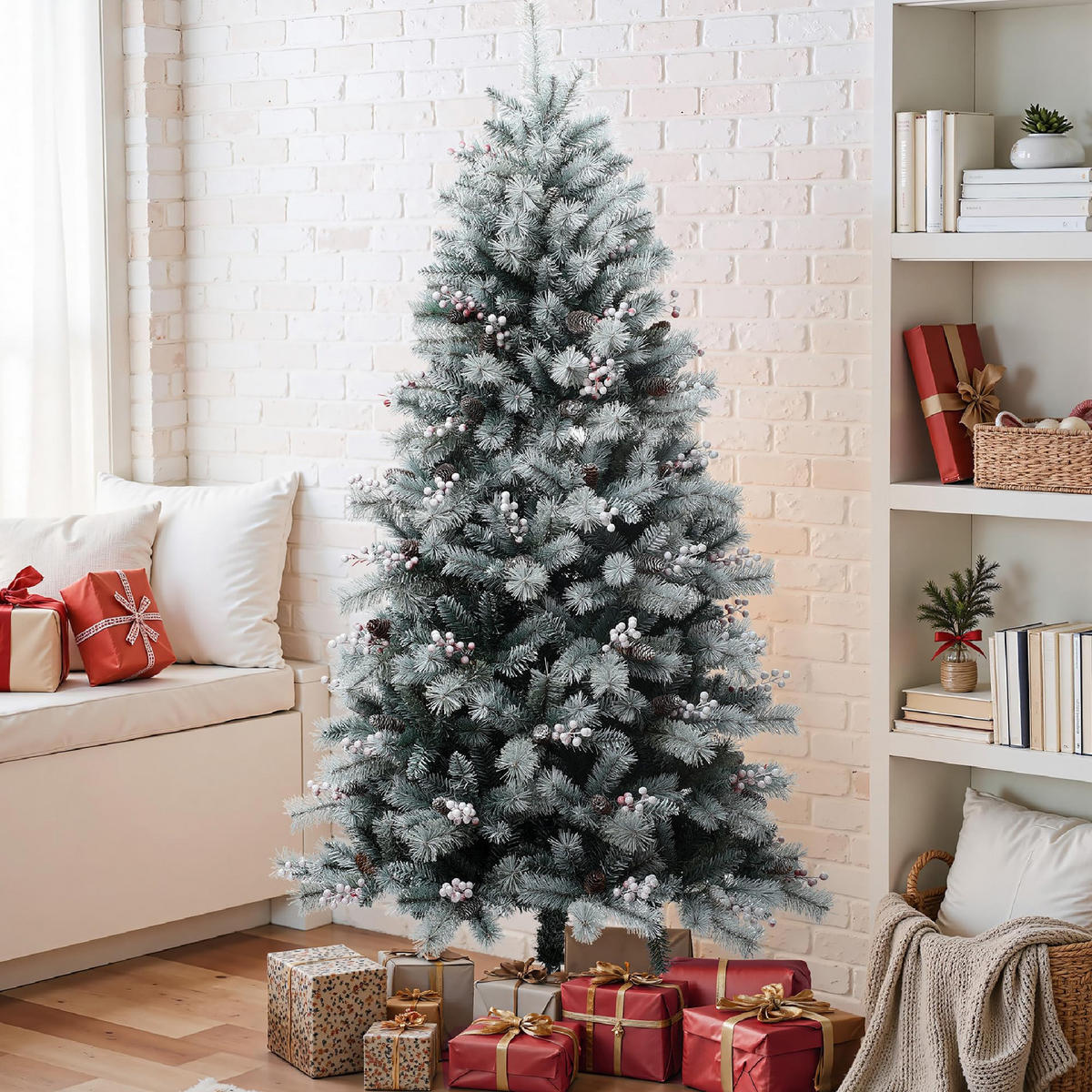 KÜNSTLICHER Weihnachtsbaum 180 cm mit Schnee – Naturgetreu - Grün, Kunststoff/Metall (180cm) - Hometopia